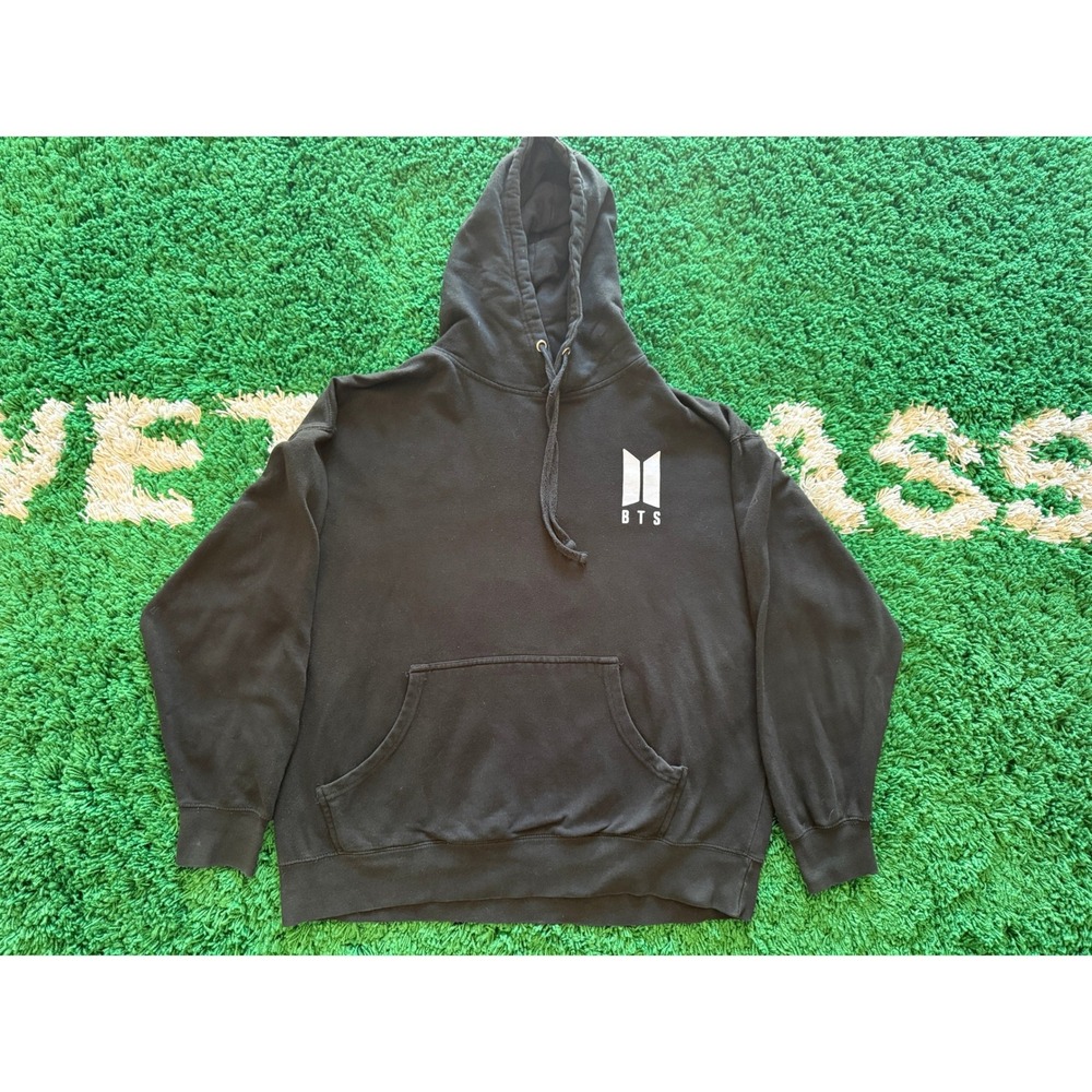 BTS Hoodie Unisex XL Black Excellent K-Pop Graphic Logo Smart Blanks Sweatshirt